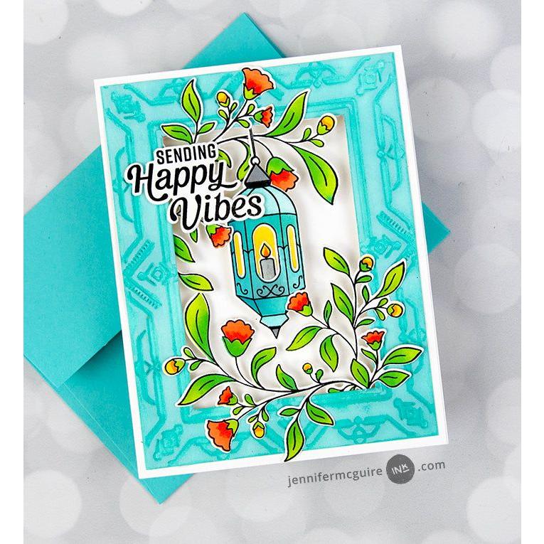 Pinkfresh Studio Lantern Botanicals Stencil Set 219724 Happy Vibes Card | color-code:ALT04