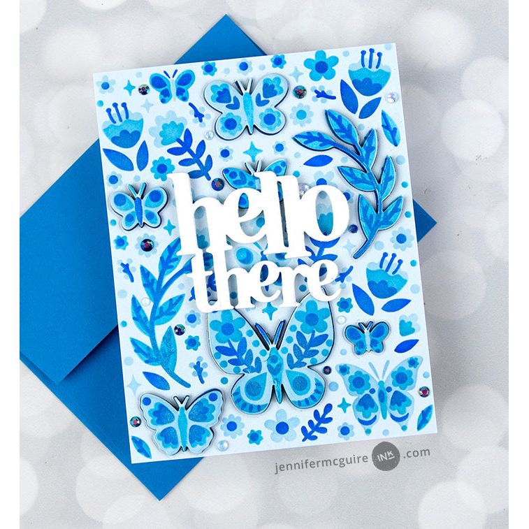 Hero Arts Stamp and Cuts HELLO THERE Set DC284 blue butterflies | color-code:ALT01