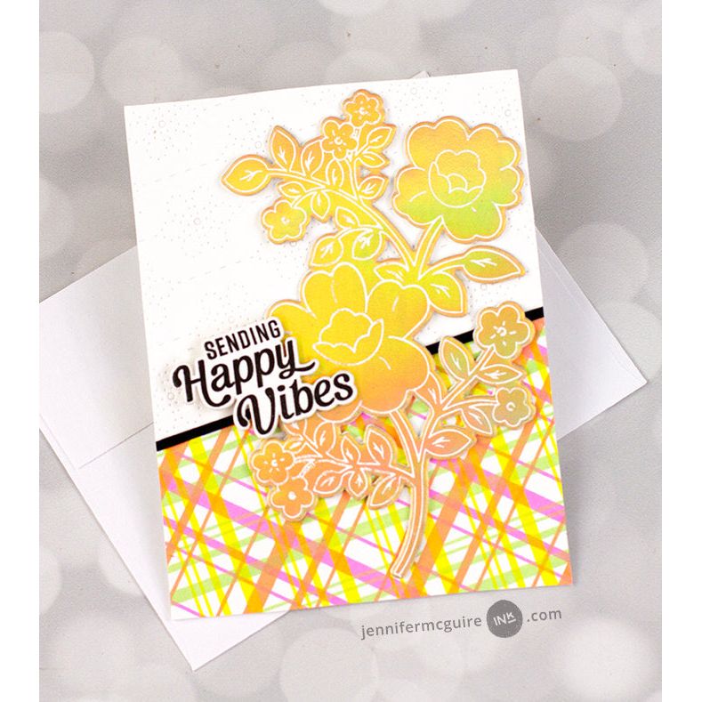 Pinkfresh Studio Plaid Press Plates 245024 Happy Vibes Card | color-code:ALT03
