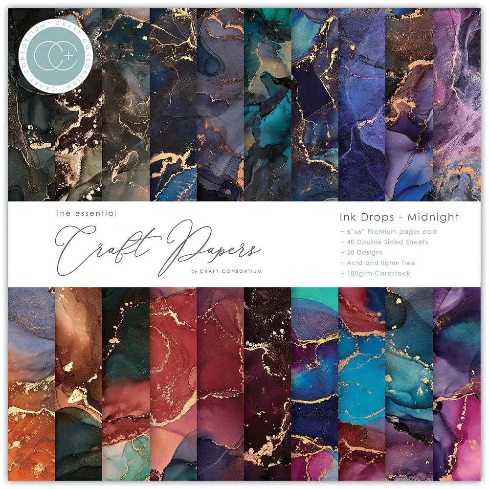 Craft Consortium Ink Drops Midnight 6 x 6 Paper Pad ccepad029b