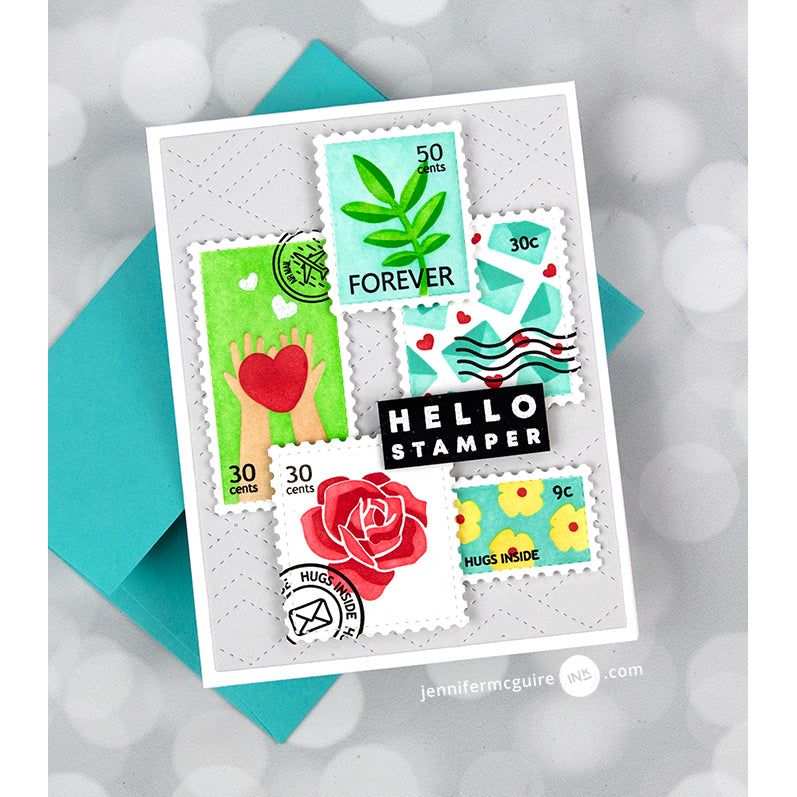 Waffle Flower Postage Collage Everyday Stencil 421394 hello stamper | color-code:ALT01