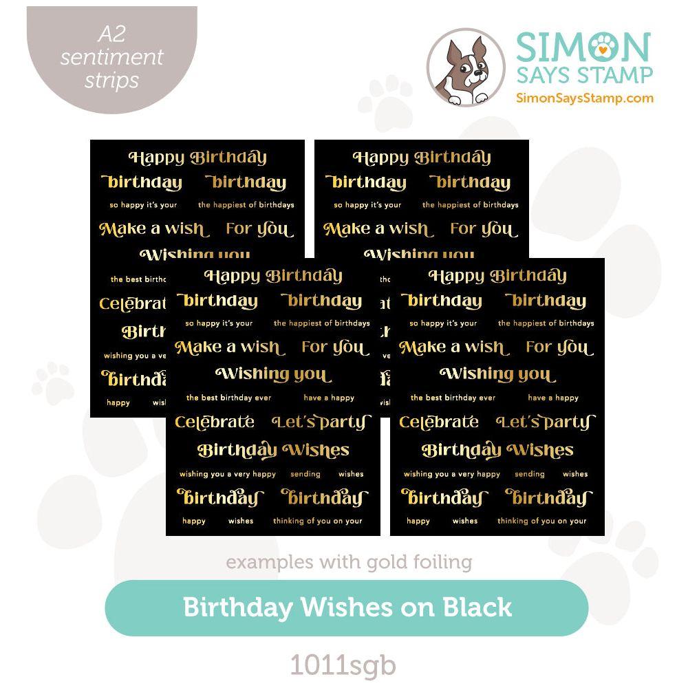 Simon Says Stamp Sentiment Strips Birthday Wishes Black on Black 1011sgb Cheering for You
