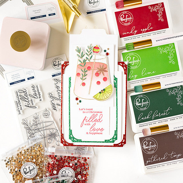 Pinkfresh Studio Side Slider Dies 212723 Christmas Cocktails Interactive Card