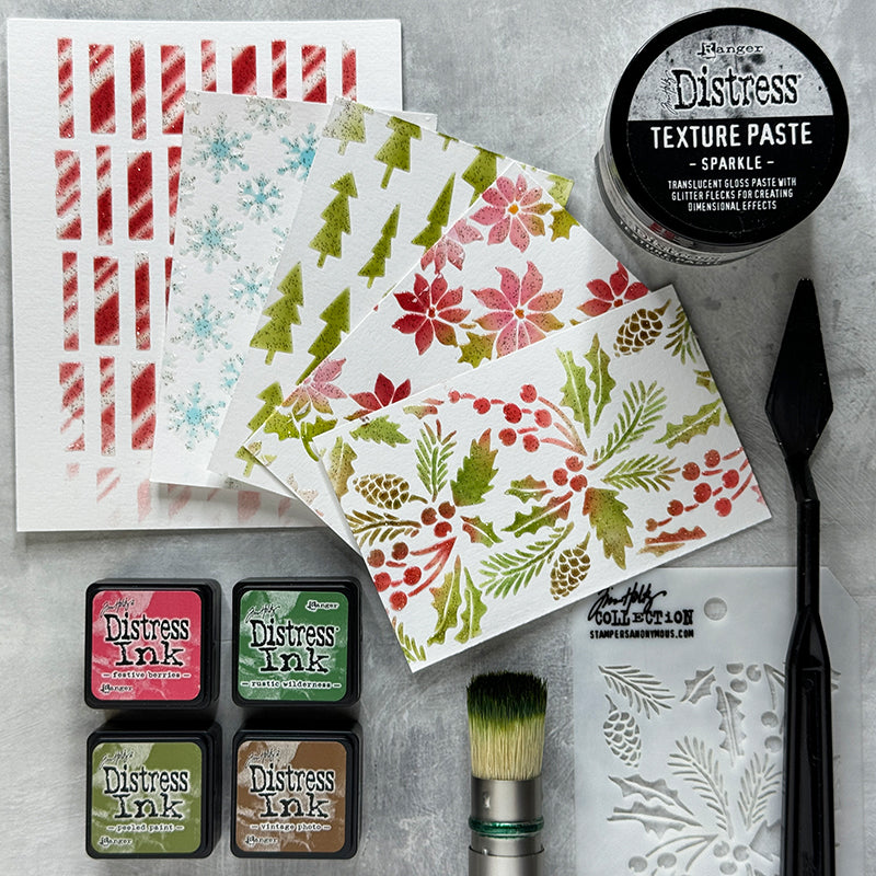 Tim Holtz Distress Mini Ink Pad Festive Berries Ranger TDP39969 Christmas Stencil Project | color-code:ALT01