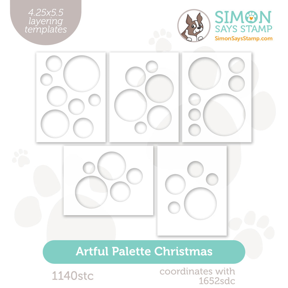Simon Says Stamp Set of 5 Stencils Artful Palette Christmas 1140stc