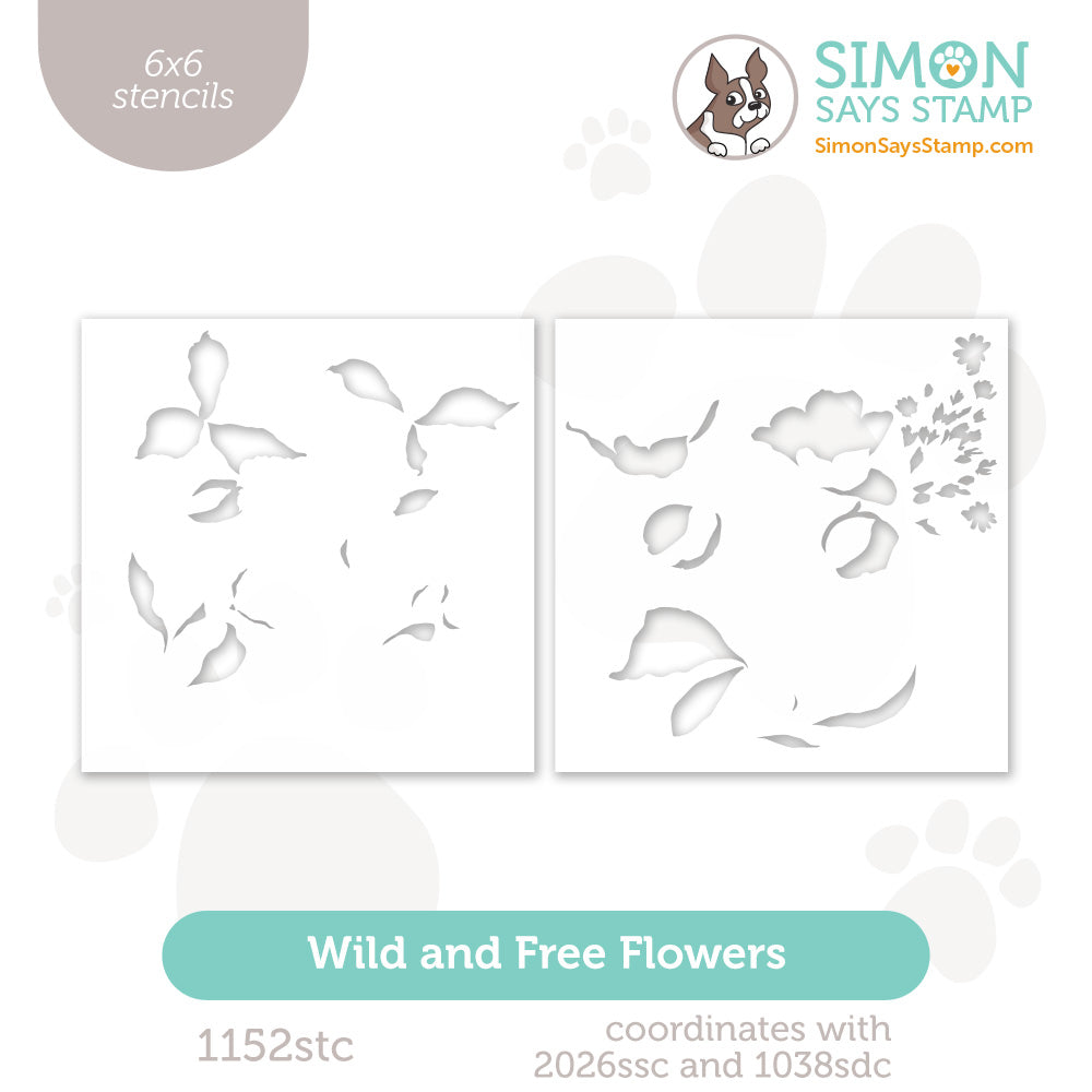 Simon Says Stamp Set of 2 Stencils Wild And Free Flowers 1152stc Always There
