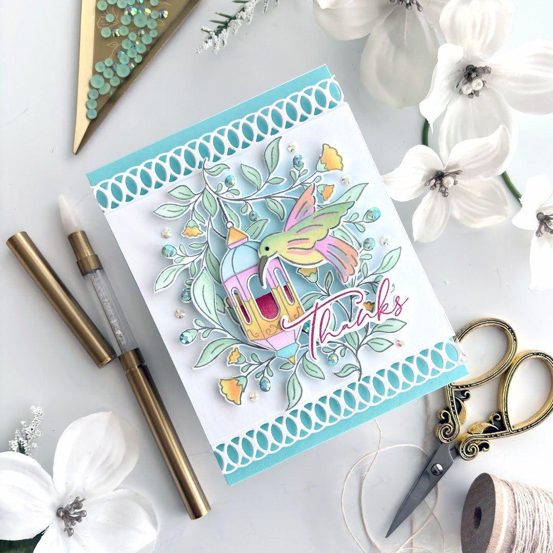 Pinkfresh Studio Lantern Botanicals Stencil Set 219724 Floral Thanks Card | color-code:ALT02