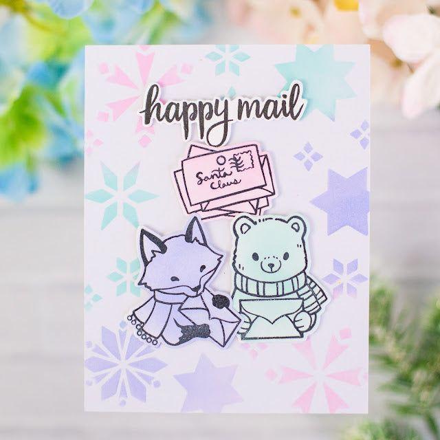 Hero Arts Clear Stamps Winter Mail Critters cm732 pastel
