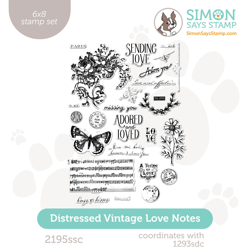 Simon Says Clear Stamps Distressed Vintage Love Notes 2195ssc