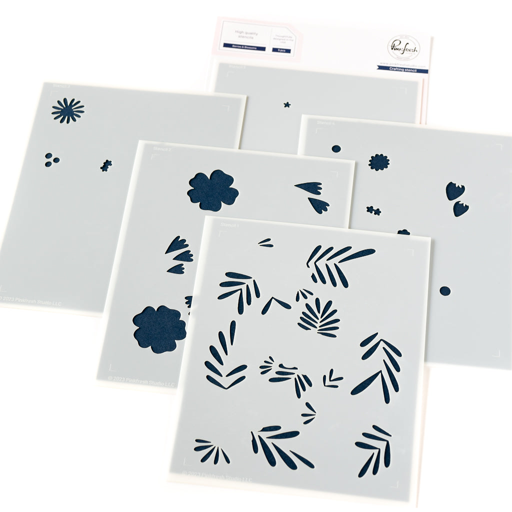Pinkfresh Studio Berries And Blossoms Bundle Layering Stencils