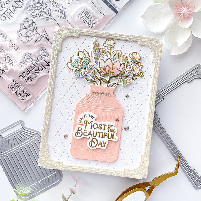 Pinkfresh Studio Ornate Rectangle Frame Dies pf120es Farm Fresh Beautiful Day Card