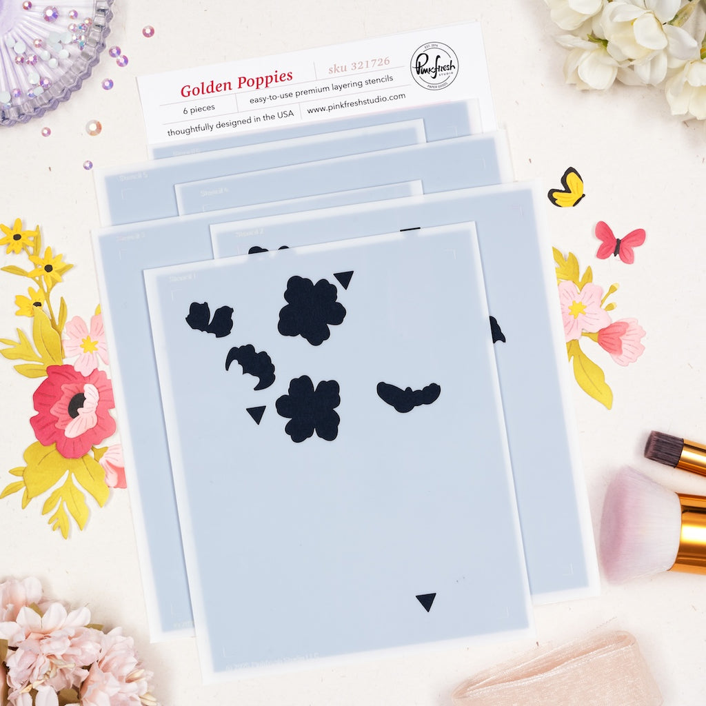 Pinkfresh Studio Golden Poppies Die And Stencils Bundle 321726 Stencil Set