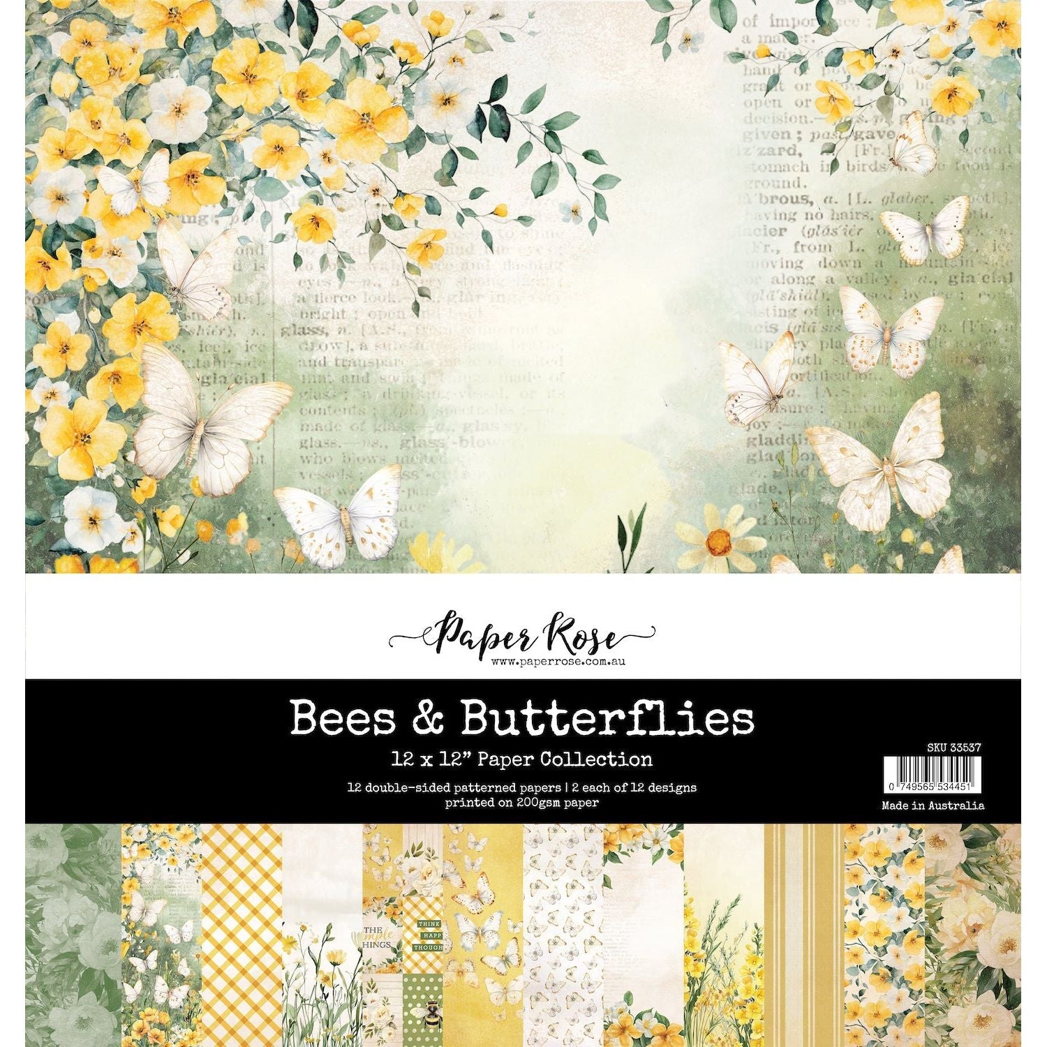 Paper Rose Bees and Butterflies 12x12 Paper 33537