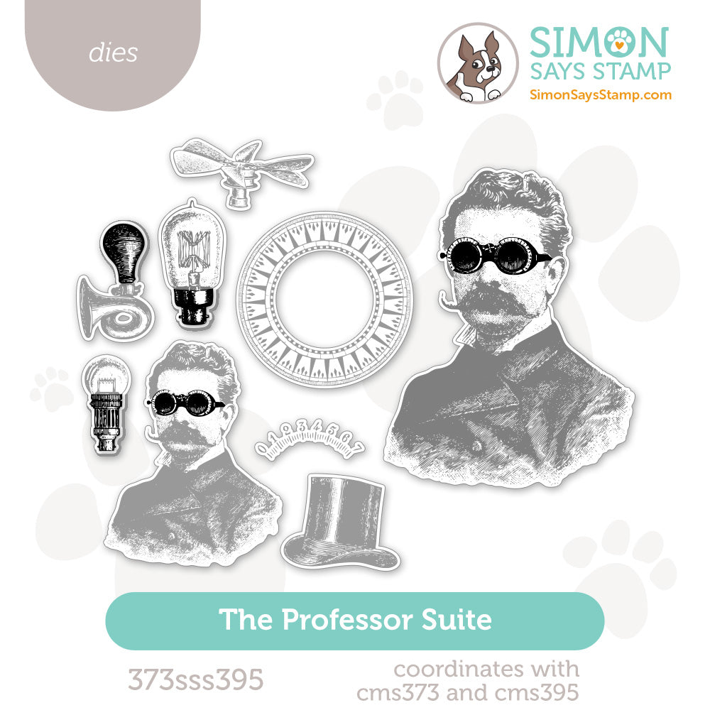 Simon Says Stamp coordinating die The Professor Suite top hat goggle light bulbs dial