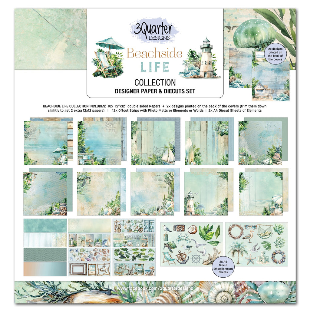 3Quarter Designs Beachside Life 12x12 Design Paper and Diecuts Set 3q-sc-beachsidelife