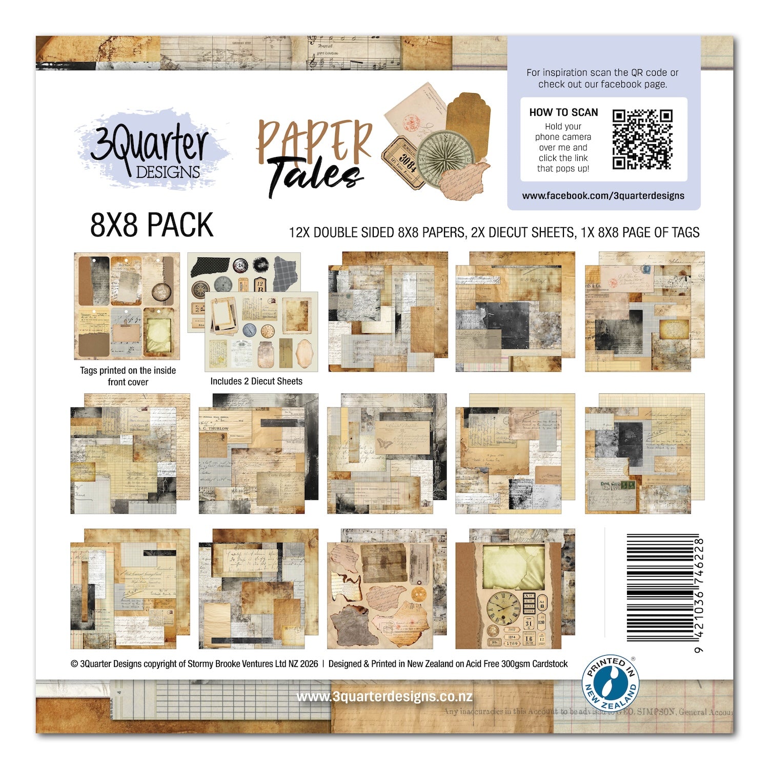 3Quarter Designs Paper Tales 8x8 Paper Pack and Diecuts Set 3q-pp8-papertales