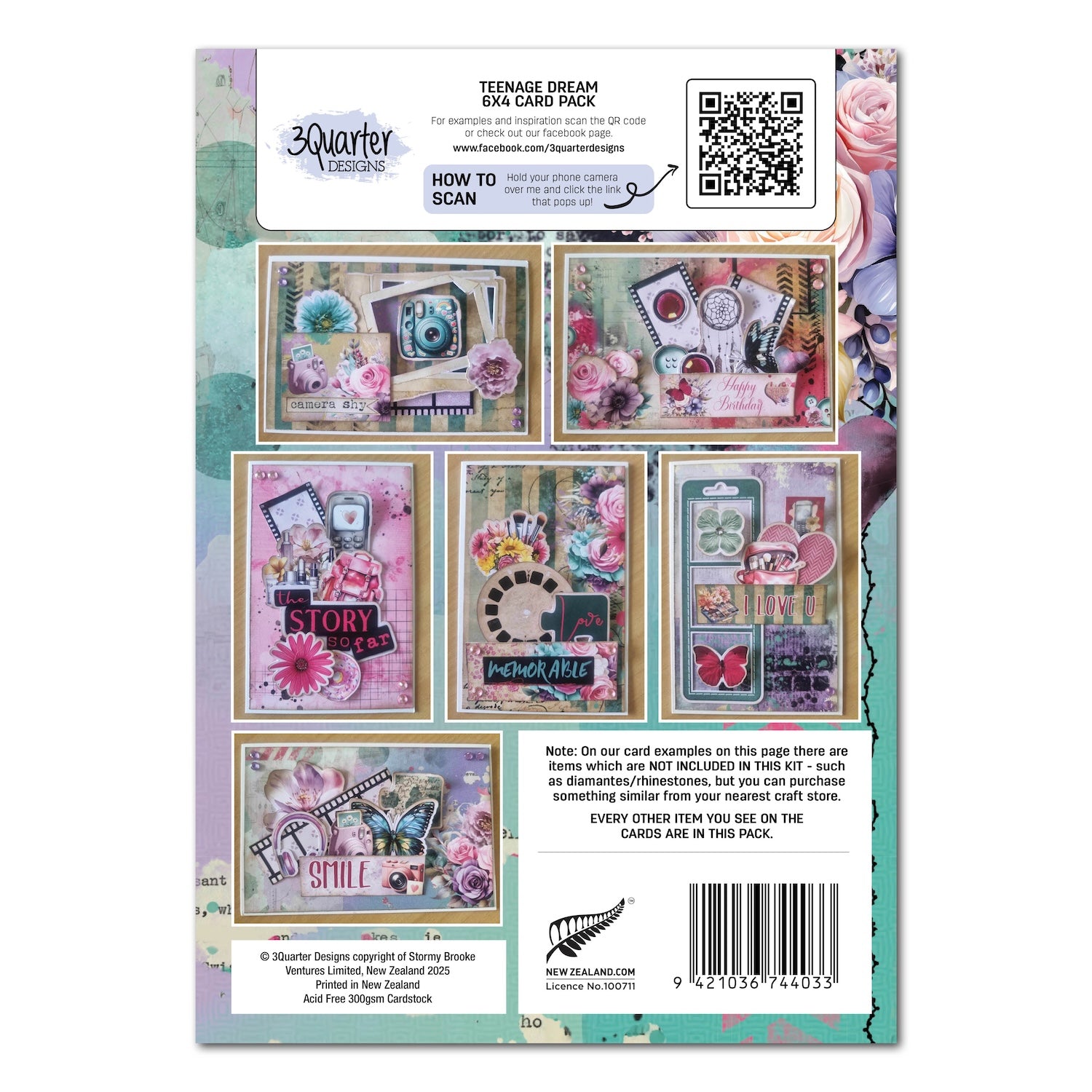 3Quarter Designs Teenage Dream 6x4 Card Pack 3q-cc-teenagedream package back