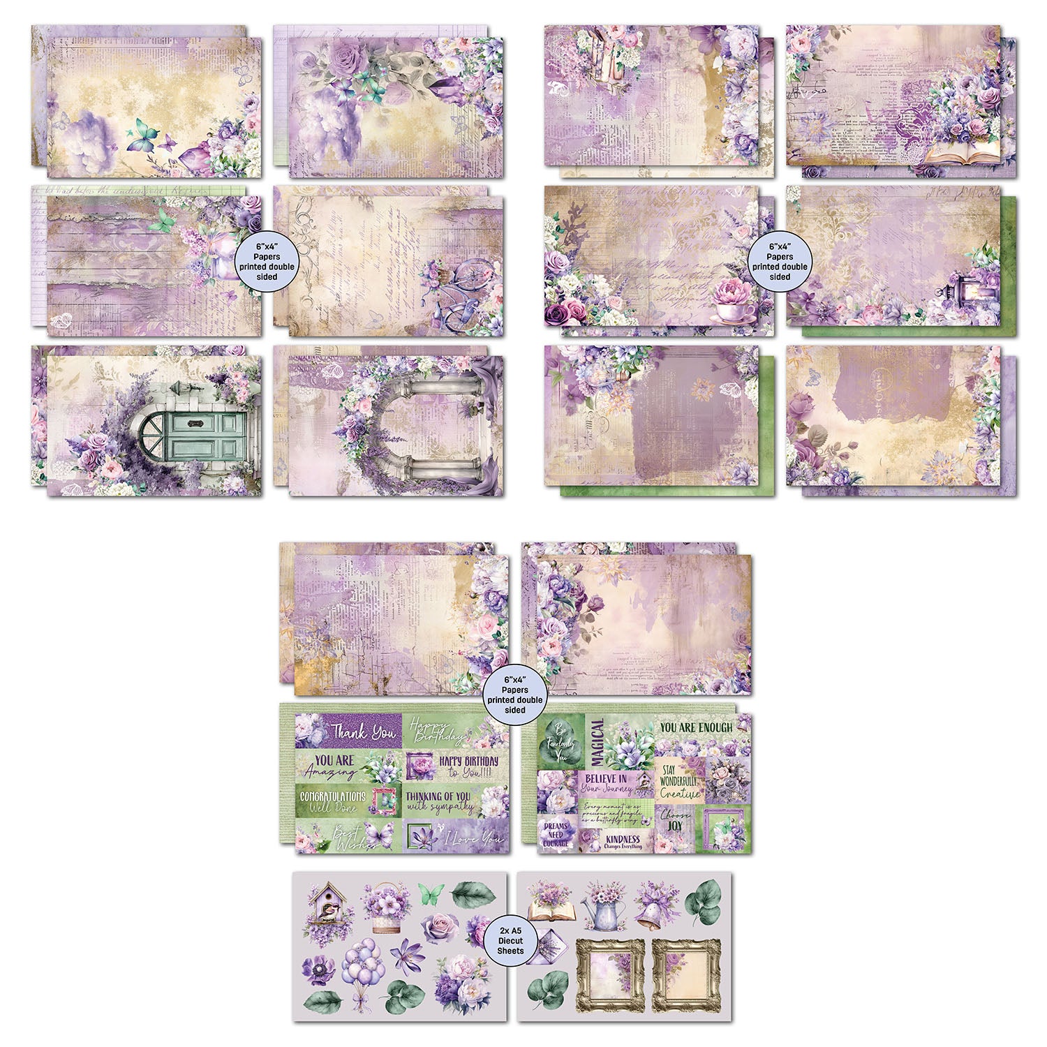 3Quarter Designs Violet Dreams 6x4 Card Pack 3q-cc-violetdreams cardstock