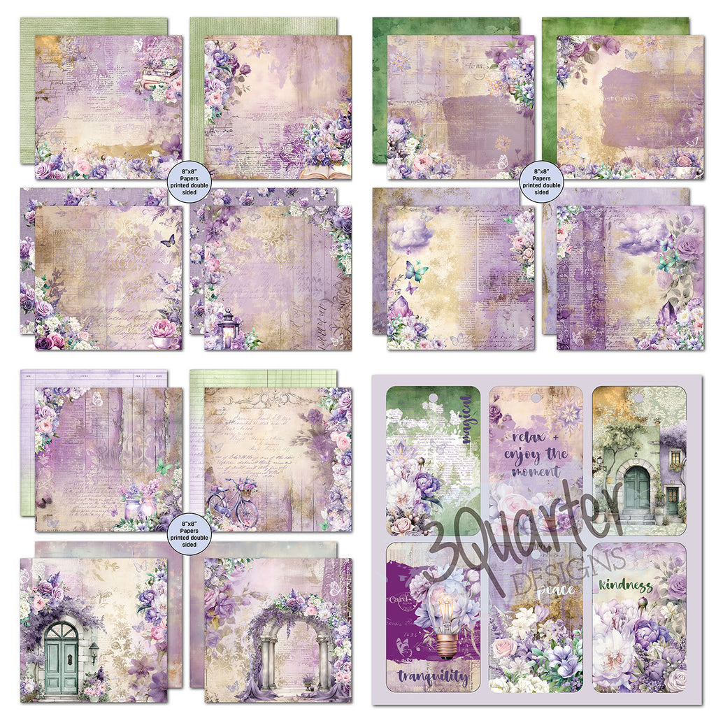 3Quarter Designs Violet Dreams 8x8 Paper Pack and Diecuts 3q-pp8-violetdreams cardstock