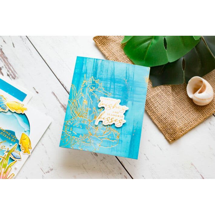 GLP-372 Spellbinders Seahorse Kisses Sentiments Glimmer Hot Foil Plates and Die Set blue