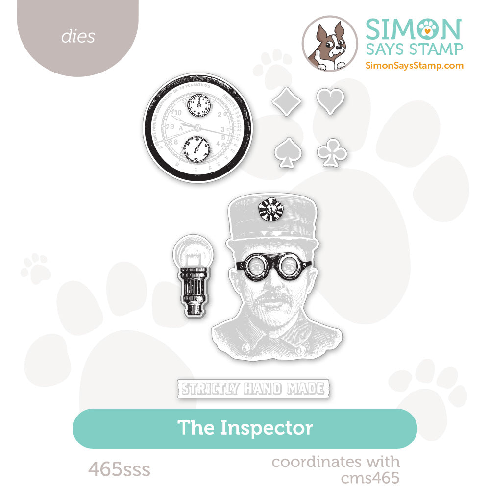 Simon Says Stamp coordinating die The Inspectory stopwatch goggles diamond club heart spade playing cards