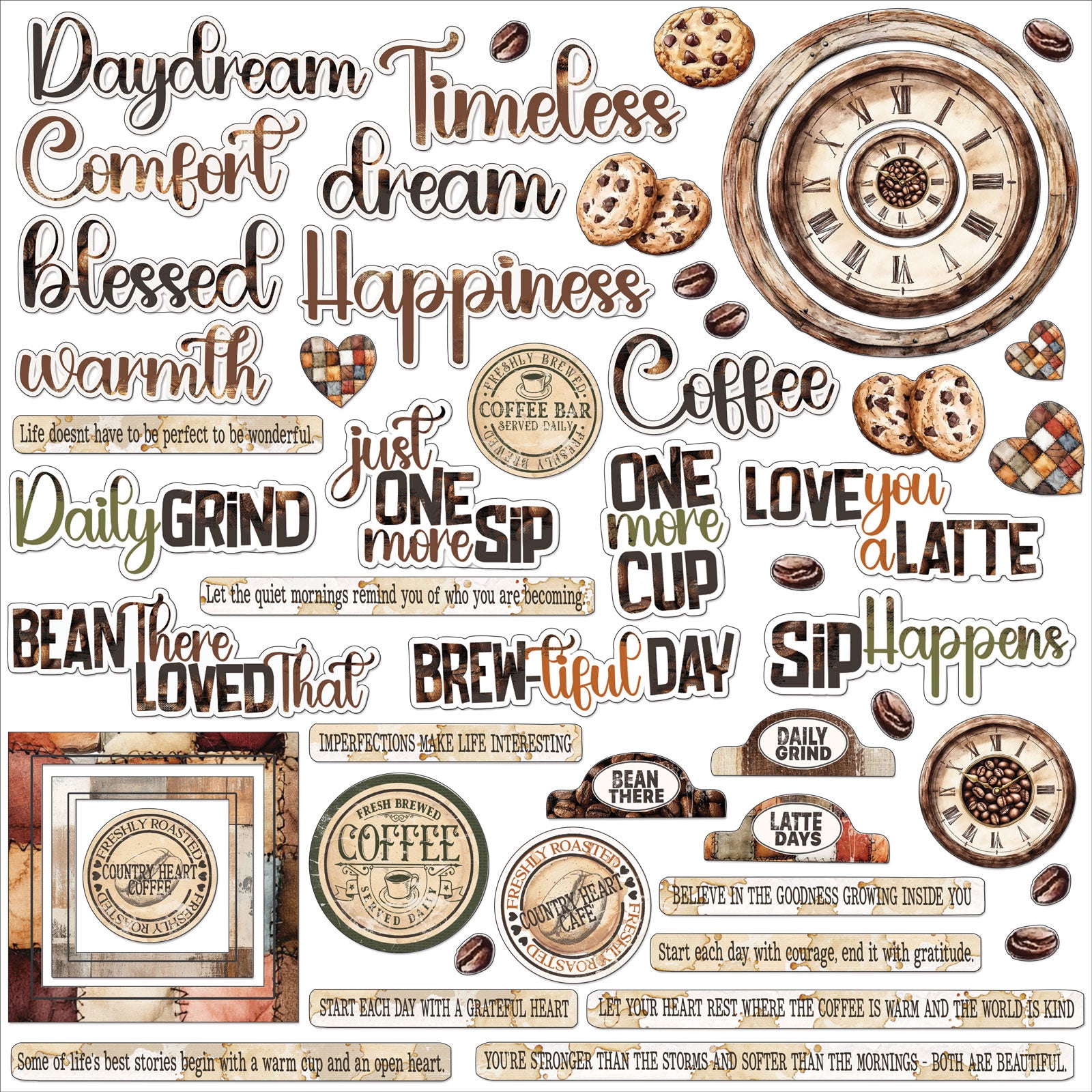 49 and Market Country Heart Cafe Chipboard Assortment jch-36411 contents inside package