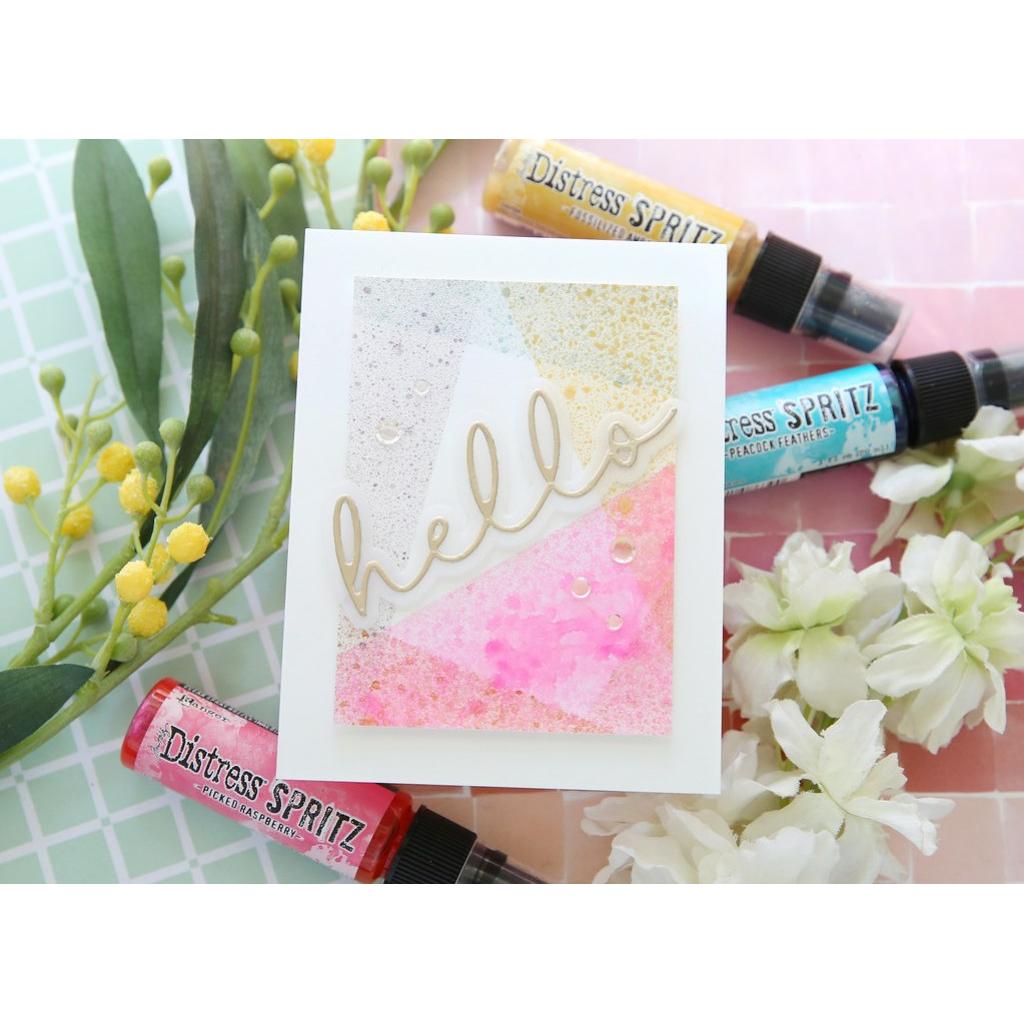 Tim Holtz Peacock Feathers Distress Spritz tdu86390 Bright Hello Card | color-code:ALT03