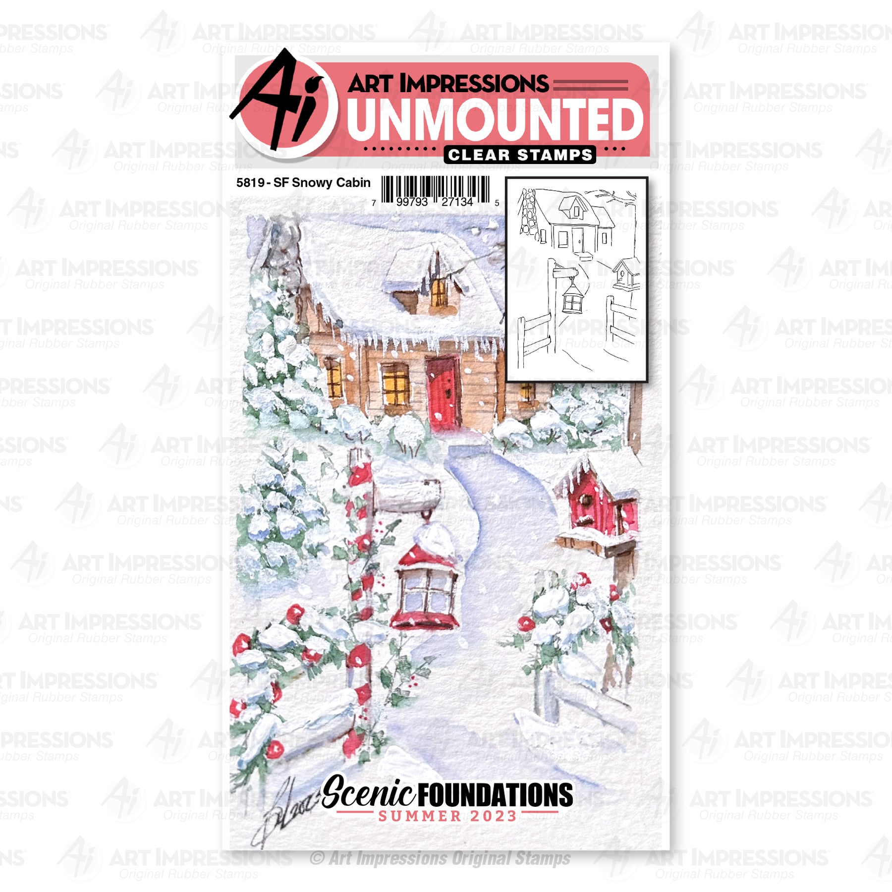 Art Impressions Watercolor Snowy Cabin Scenic Foundations Clear Stamps 5819