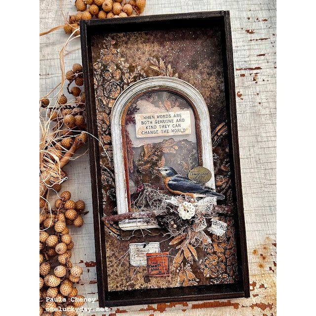 Tim Holtz Distress Oxide Spray Scorched Timber January 2024 Ranger tso83504 Vignette Tray Project | color-code:ALT01