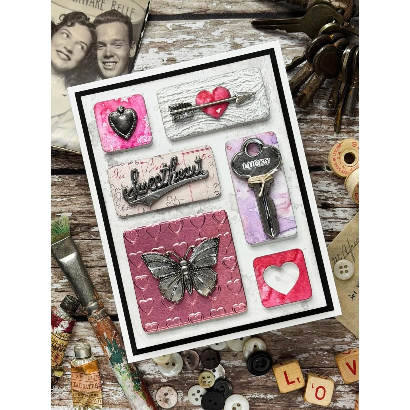 Simon Says Stamp Set of 5 Layering Templates Artful Palette 1124stc Valentine's Day Card