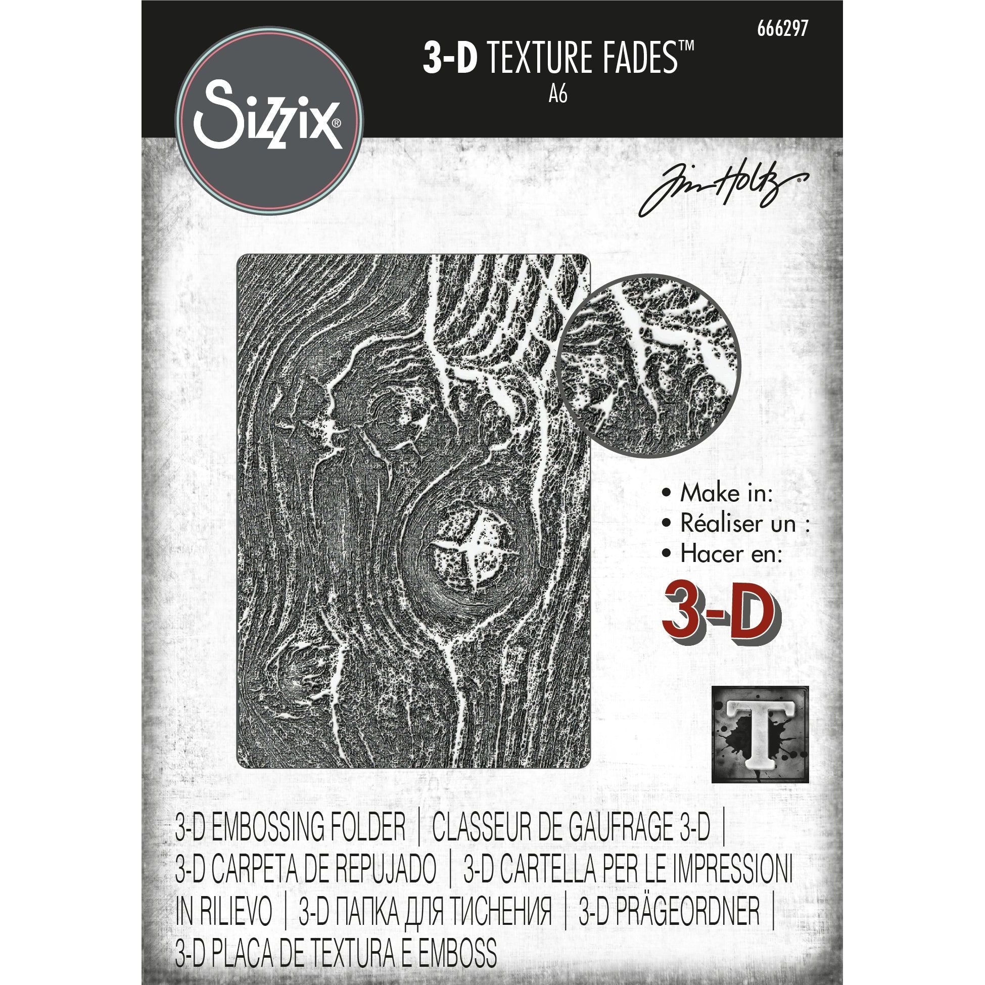 Tim Holtz Sizzix Woodgrain 3D Texture Fades Embossing Folder 666297