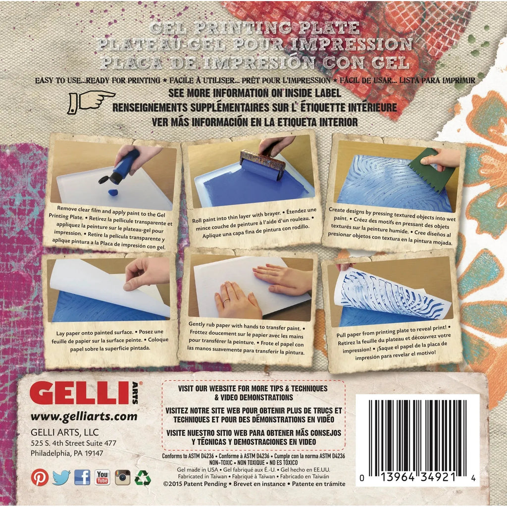 Gelli Arts 6 x 6 Reusable Gel Printing Plate package back