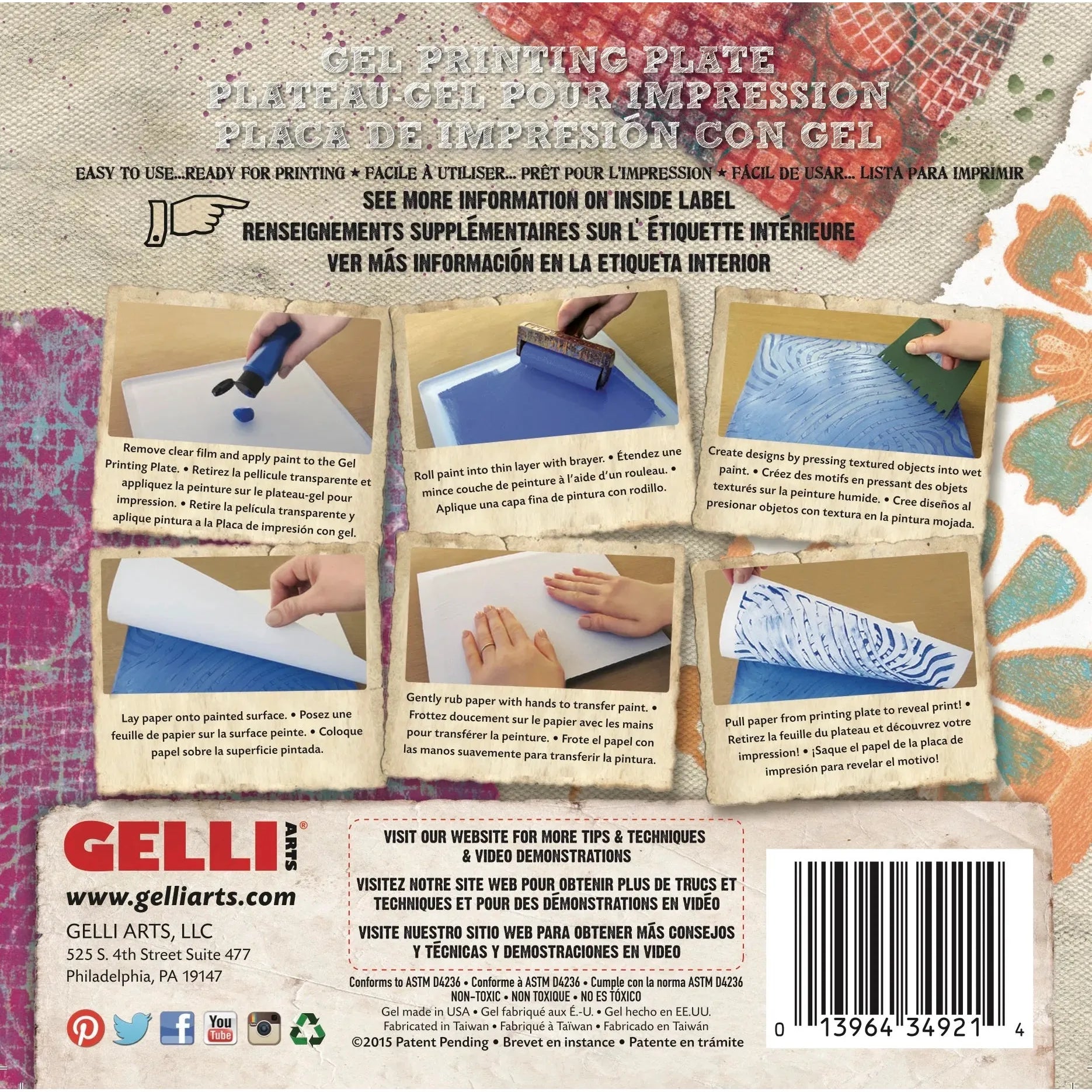 Gelli Arts 6 x 6 Reusable Gel Printing Plate package back