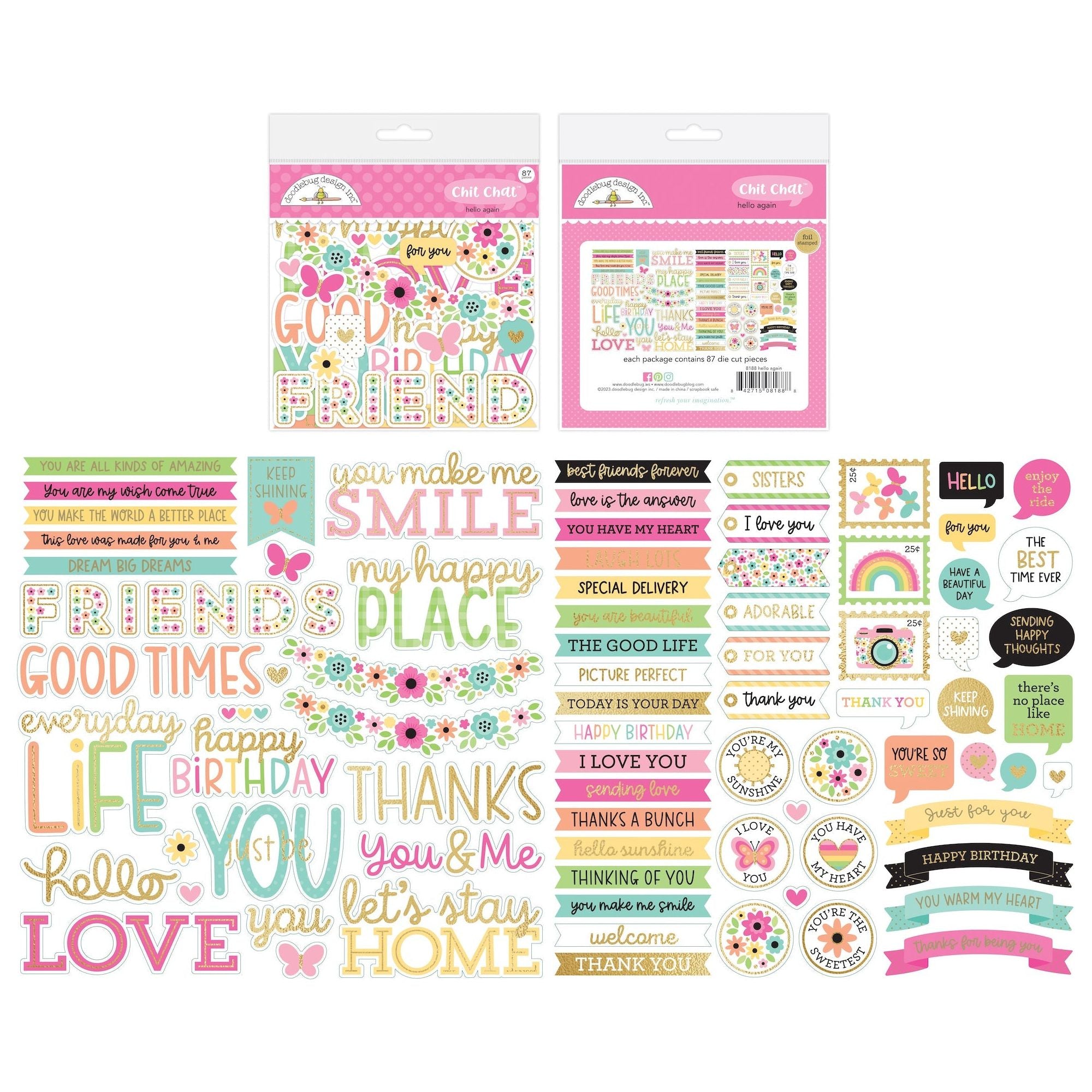 Doodlebug Hello Again Chit Chat Ephemera Die Cut Shapes 8188