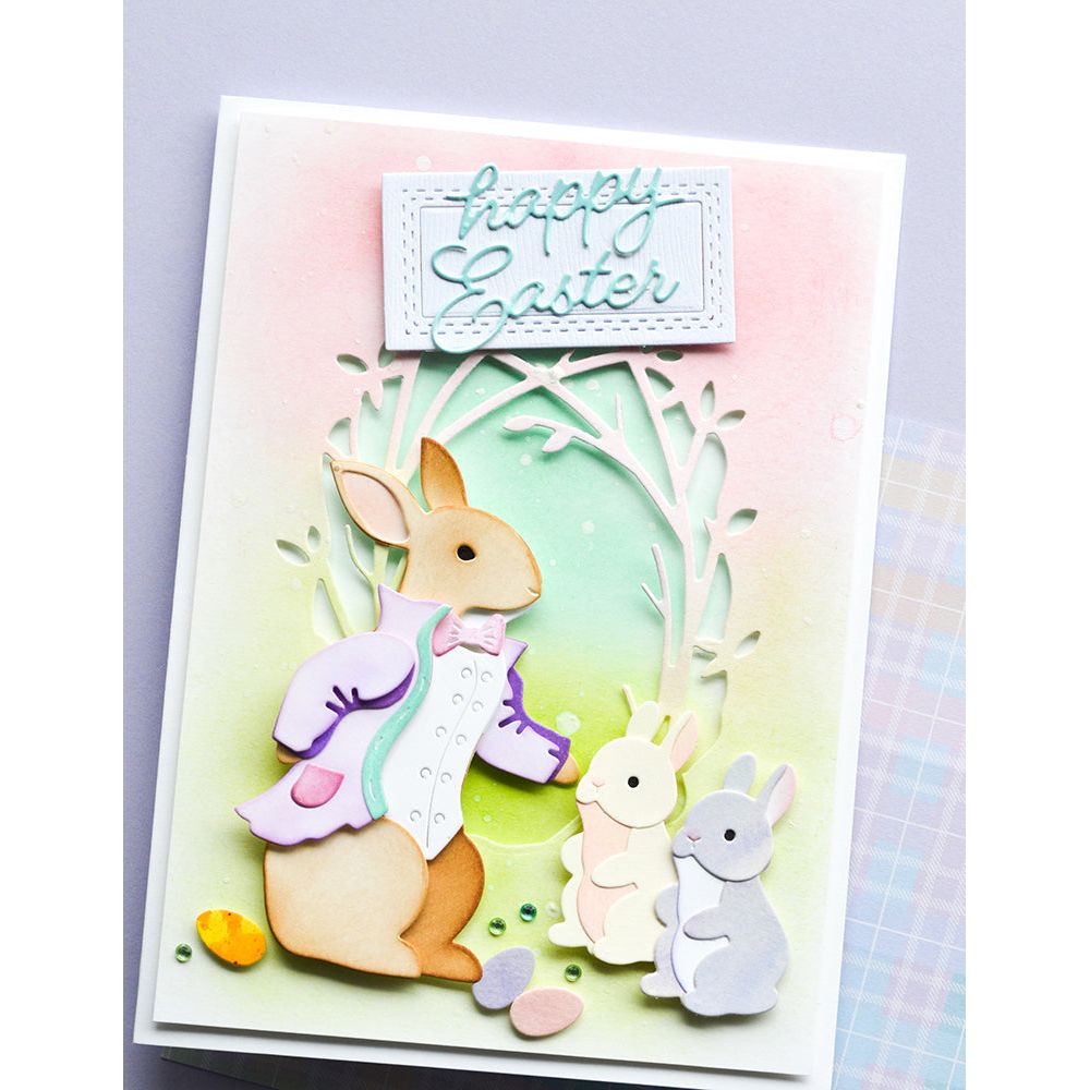 Memory Box Happy Easter Curled Script Dies 94731 bunnies