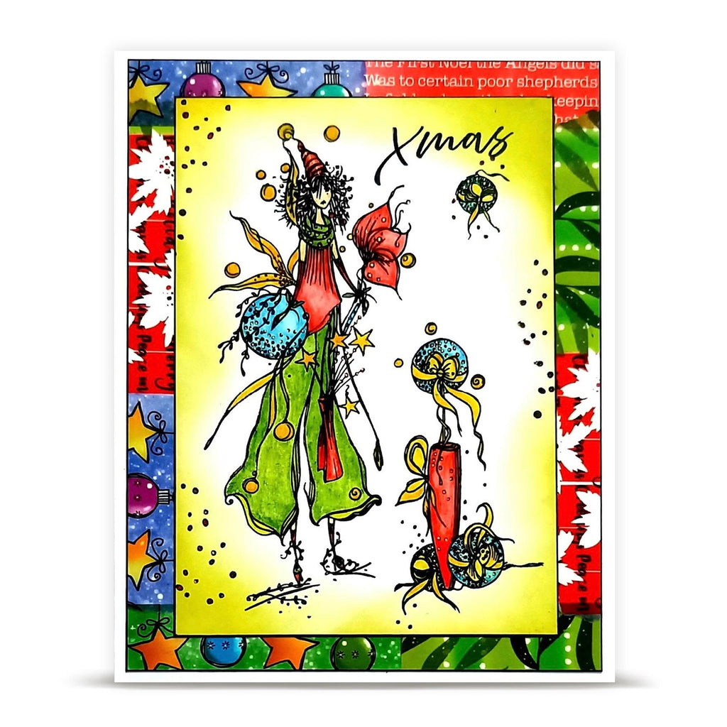 AALL & Create Aerial Carol A6 Clear Stamp Set 1470 stars ornaments green pants xmas card