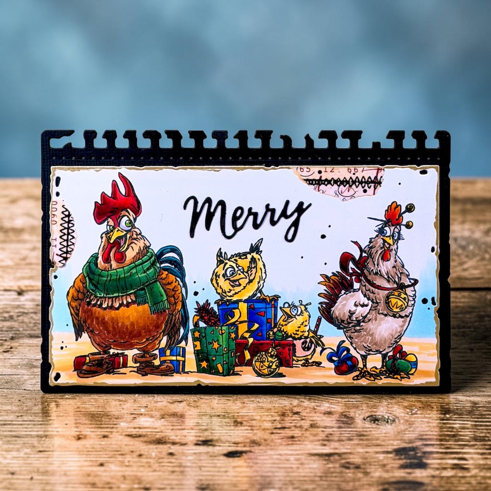 AALL & Create Chickmas Chaos A6 Clear Stamp Set 1494 chickens with presents merry card
