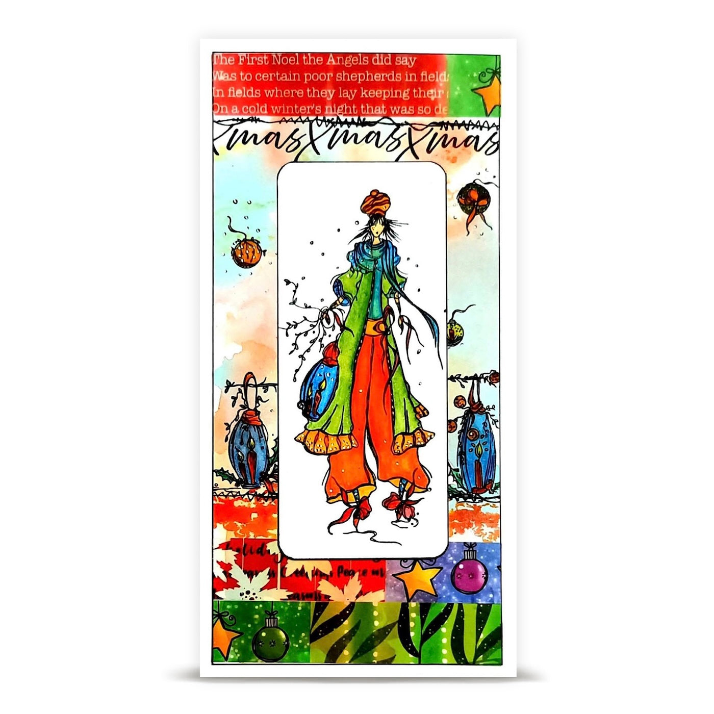 AALL & Create Evergreen Dreamer A6 Clear Stamp Set 1468 orange pants green jacket ornaments card