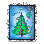 AALL & Create Floating Fir A6 Clear Stamp Set 1471 christmas tree with red bow blue background xmas card