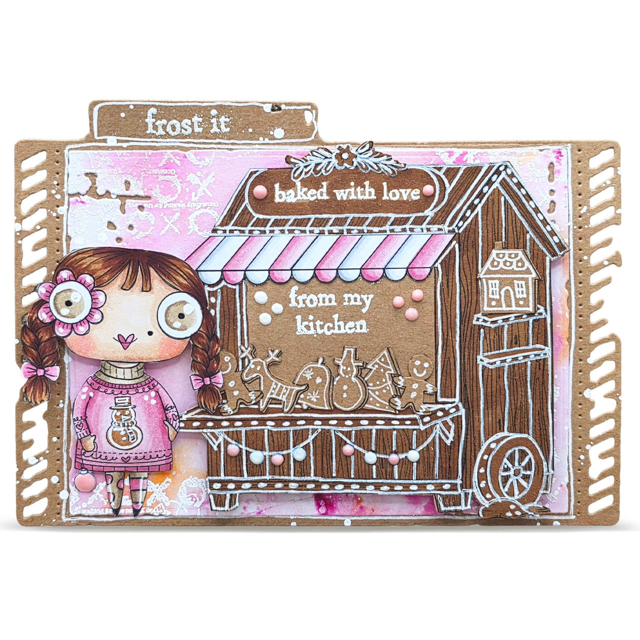 AALL & Create Janet Klein Season Of Sparkle Stamp Pack pck-jk005 girl with ponytails gingerbread men baked with love card