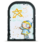 AALL & Create Let Joy In A7 Clear Stamp Set 1389 yellow star outline gold specks blue hat