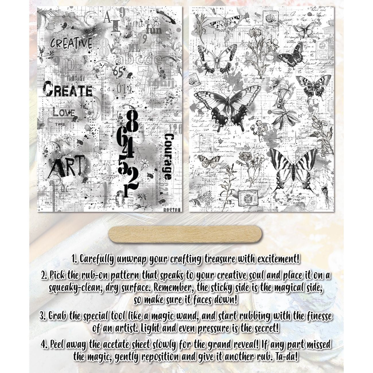 AALL & Create Lyrical Traces A5 Rub Ons ro-018 instructions