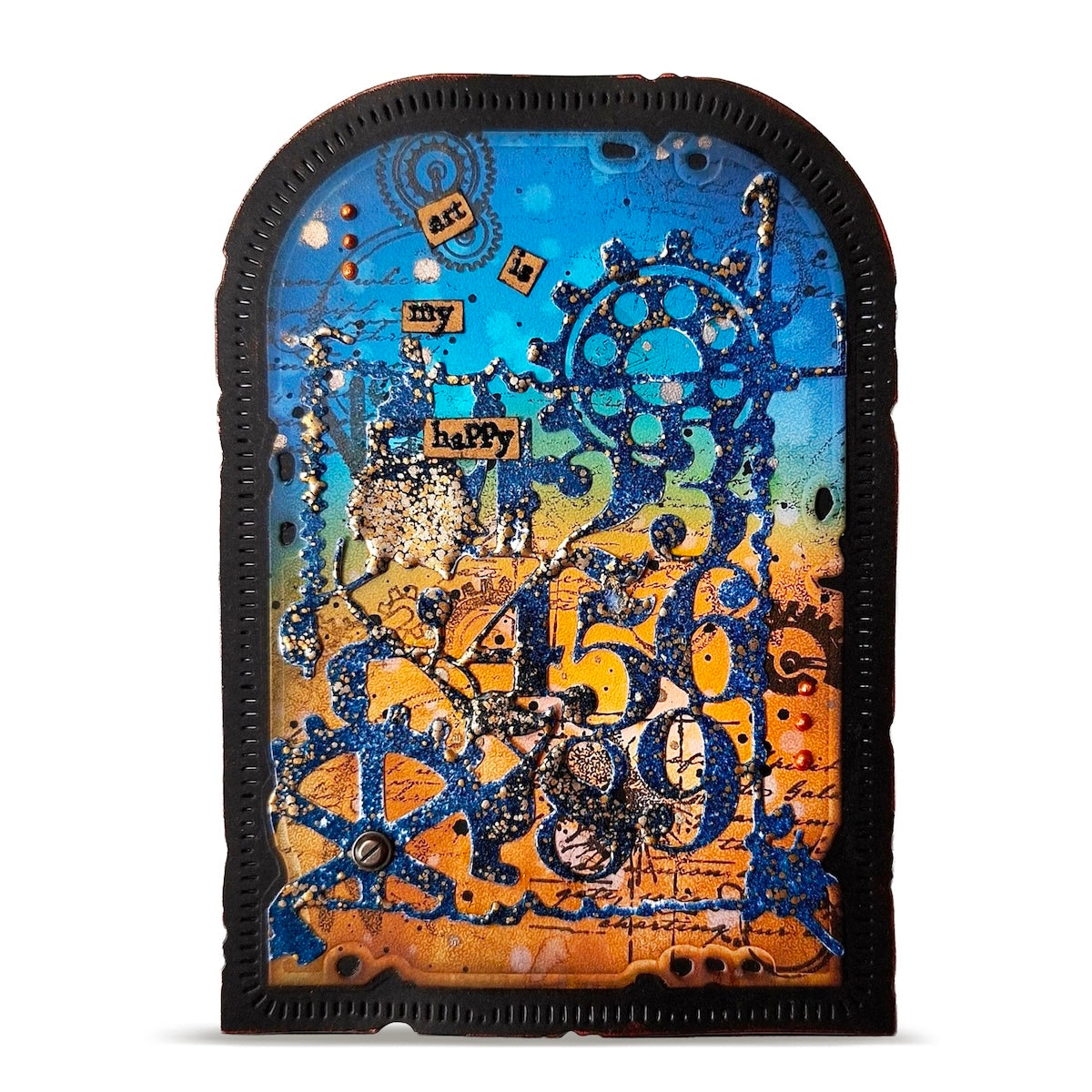 AALL & Create Number Crunching Die di-021 blue and orange background hears art is my happy card