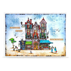 AALL & Create Sidewalk Stories A5 Clear Stamp Set 1473 birds big house cat on roof dog windows doors