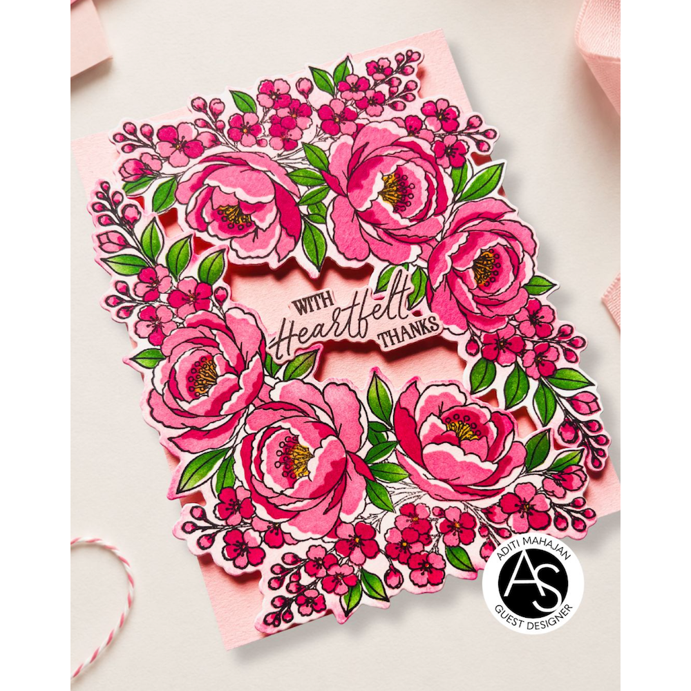 Alex Syberia Designs Peony Corners Die Set asd-cd-228 heartfelt thanks