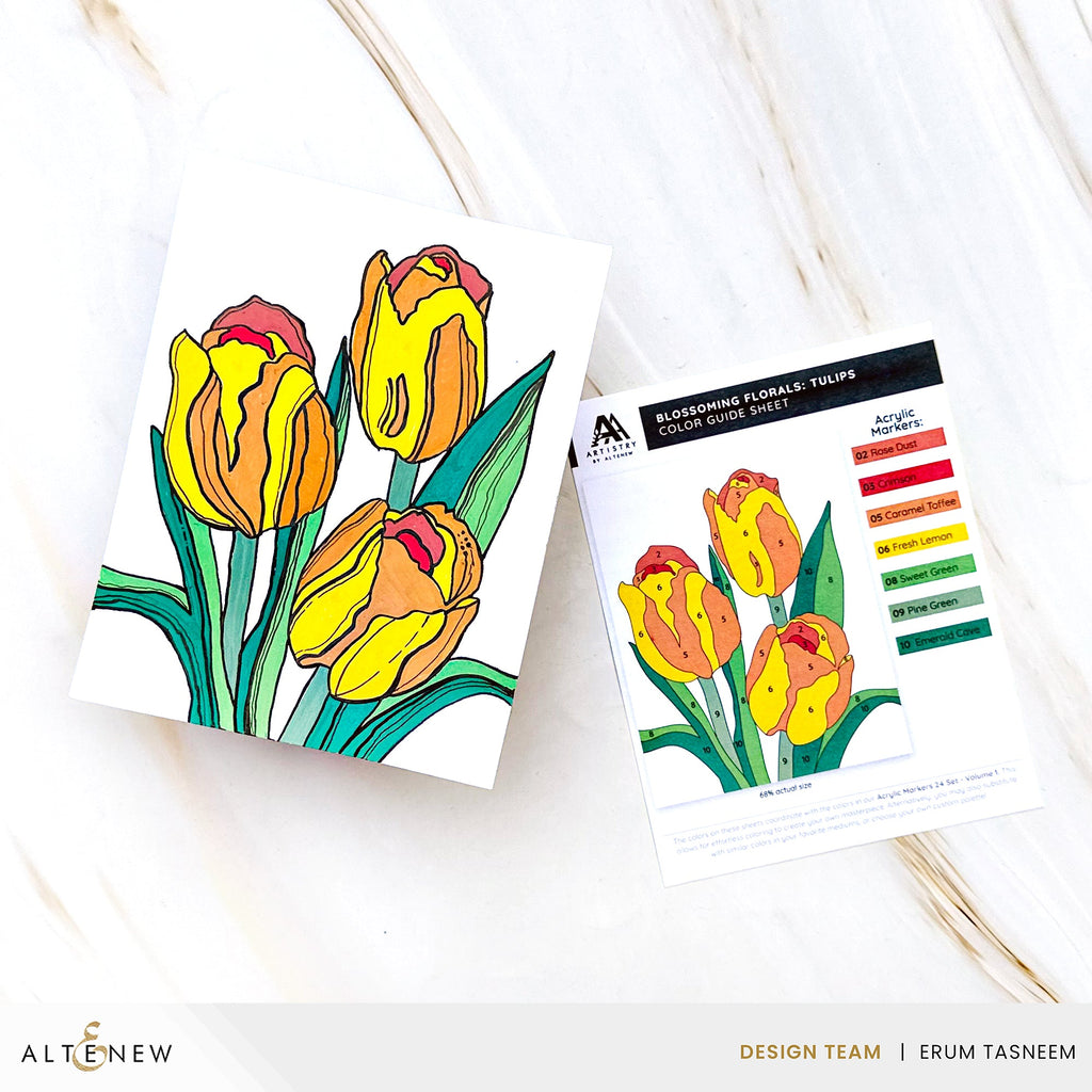 Altenew Color-by-Number Instant Artist Blossoming Florals 12 Sheet Pack alt8940 tulips