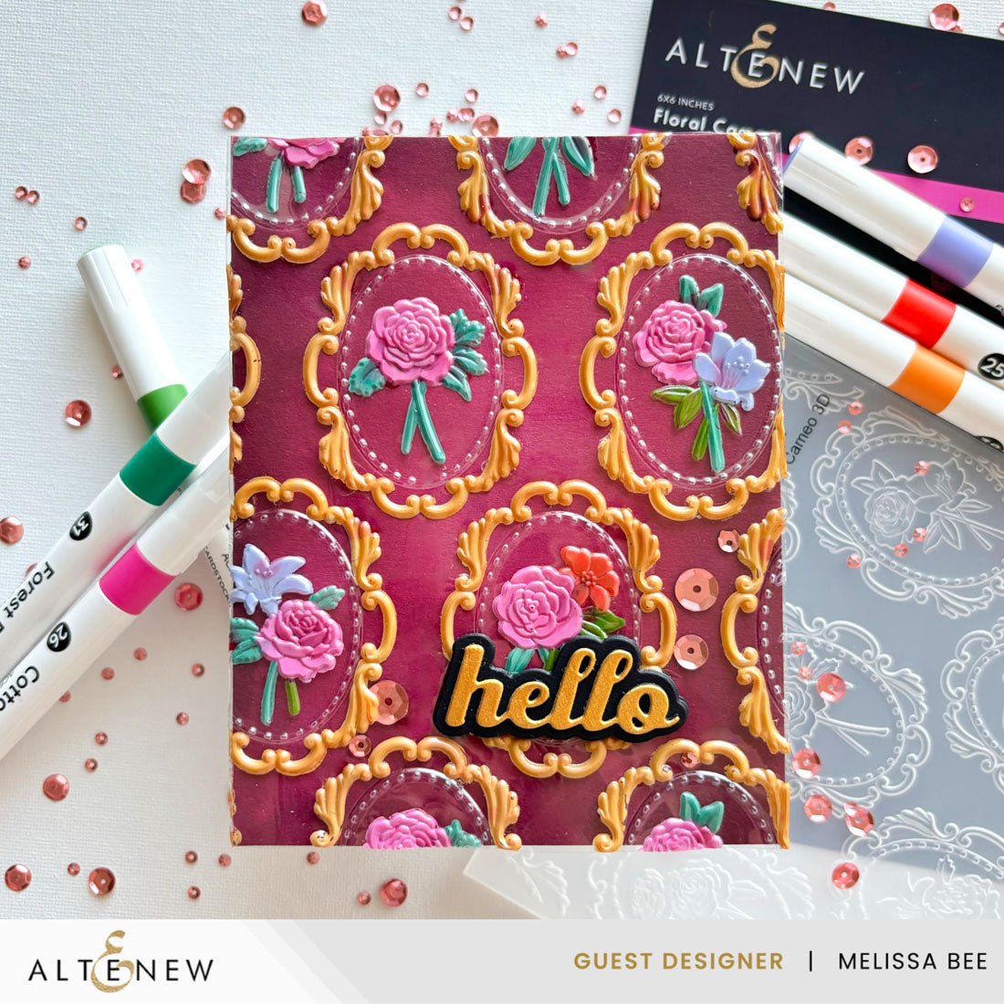 Altenew Floral Cameo Clear Stamp Die and Embossing Folder Set