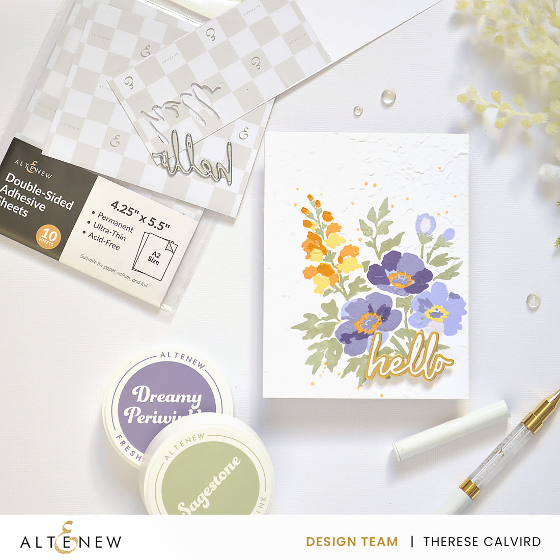 Altenew 4.25 x 5.5 inch Double-sided Adhesive Sheets 10 Pack alt11402 hello flowers card