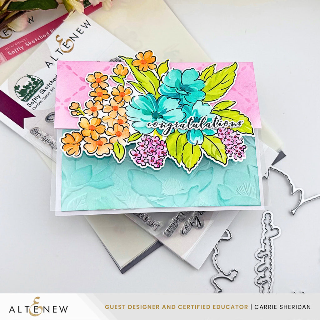 Altenew Build-A-Garden Softly Sketched Blooms Set alt11507bn congratulations card