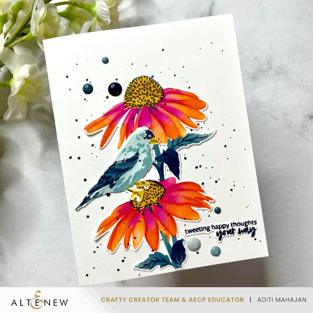 Altenew Dynamic Duo Bird on Bloom and Add-on Die Set happy thoughts